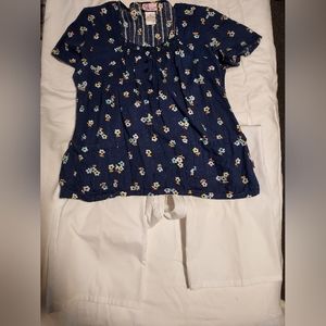 Navy Skechers Size Large Scrub top and White Landau NWOT size Small Pant